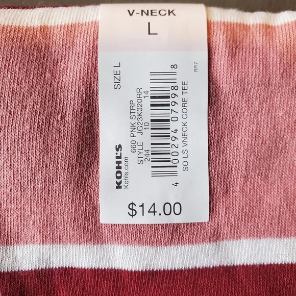 SO | Essential V-Neck Long Sleeve T-Shirt in Pink Stripe sz Various - Picture 9 of 10